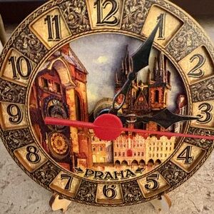 3 D Vintage Praha hand carved clock with stand or wall hook